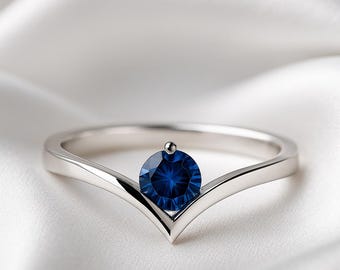 Blue Sapphire Engagement Ring | Dainty Sterling Silver, Lab Created