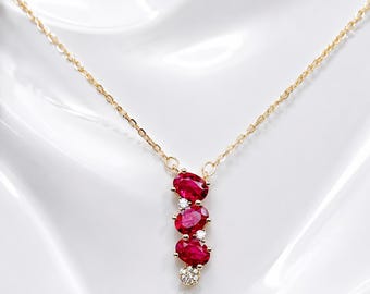 Ruby Moissanite Necklace | Lab Ruby Statement Pendant | Sterling Silver Oval Gemstone Bridal Jewelry