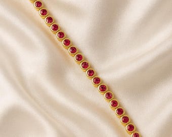 Rubin-Tennis-Armband | Minimalist Silber Lab Rubin Armband | Zierliche Roter Edelstein Schmuck Geschenk für Sie