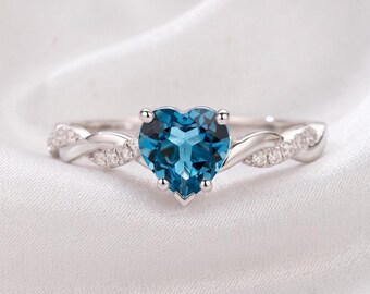 Natural London Blue Topaz Heart Ring | Sterling Silver Rope Engagement Ring