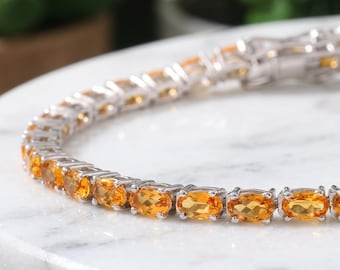Natural Citrine Tennis Bracelet, Oval Cut Gemstone, 925 Sterling Silver Jewelry