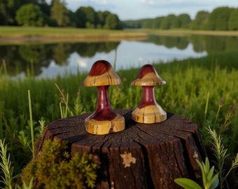 Champignons en bois - Tournage - Décoration rustique - Champignons