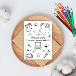 Carte de remerciement imprimable amusante pour professeur | Parfait pour les enfants à colorier