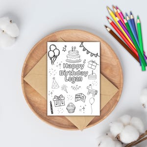 Tarjeta de feliz cumpleaños para colorear / Editable e imprimible / Tarjeta para colorear para niños / Actividades para niños