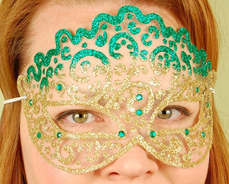Halloween Sheer Mask Emerald And Gold Irish Princess Masquerade Mask Fairy Mardi Gras Patrick S Ballroom Venetian Tattoo St Masks Accessories Ugaurbanag Com