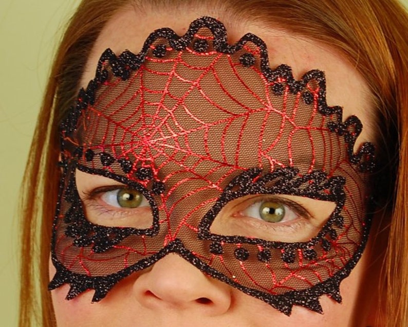 SHEER MASK Red Spider Web masquerade mask Mardi Gras | Etsy