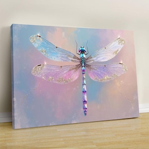 Fairy Dragonfly - Good Luck Energy Canvas Wall Art - Dragonfly Art Ready to Hang Home Decor