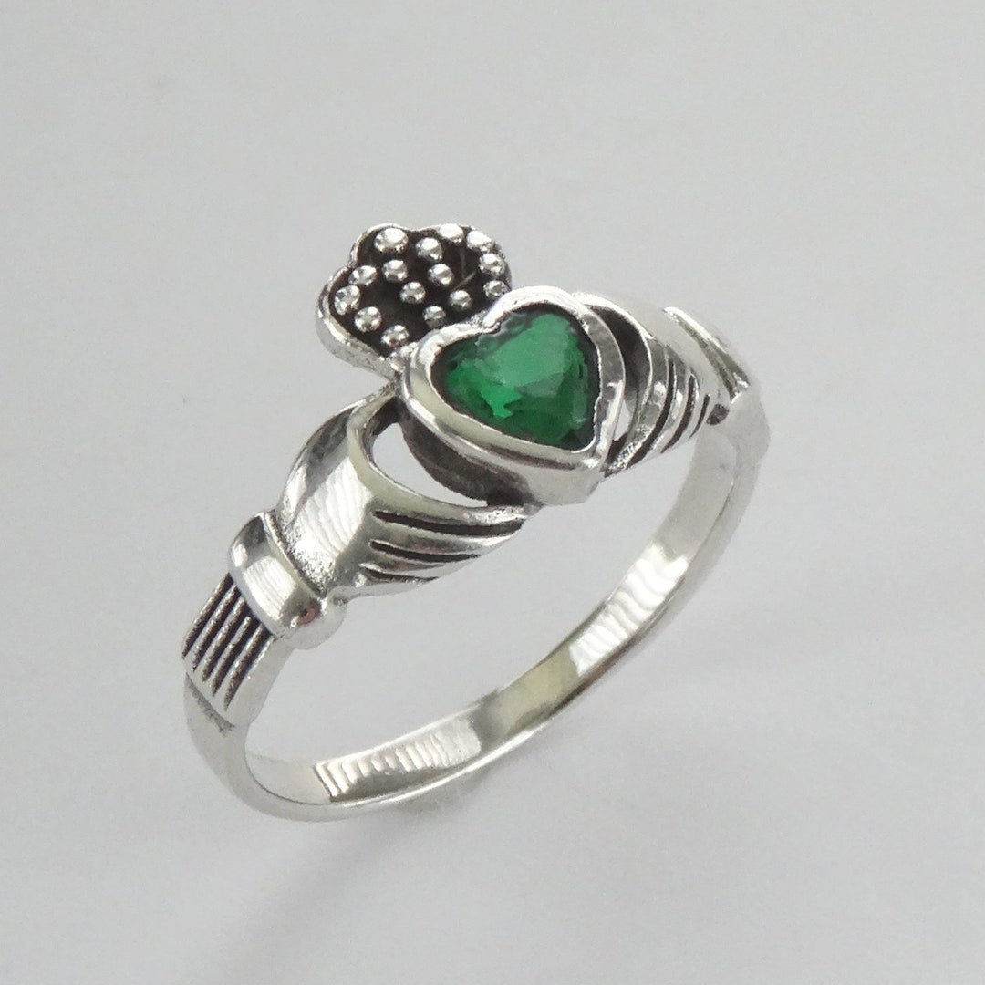 Classic Celtic Claddagh Ring With Green CZ Sterling Silver - Etsy