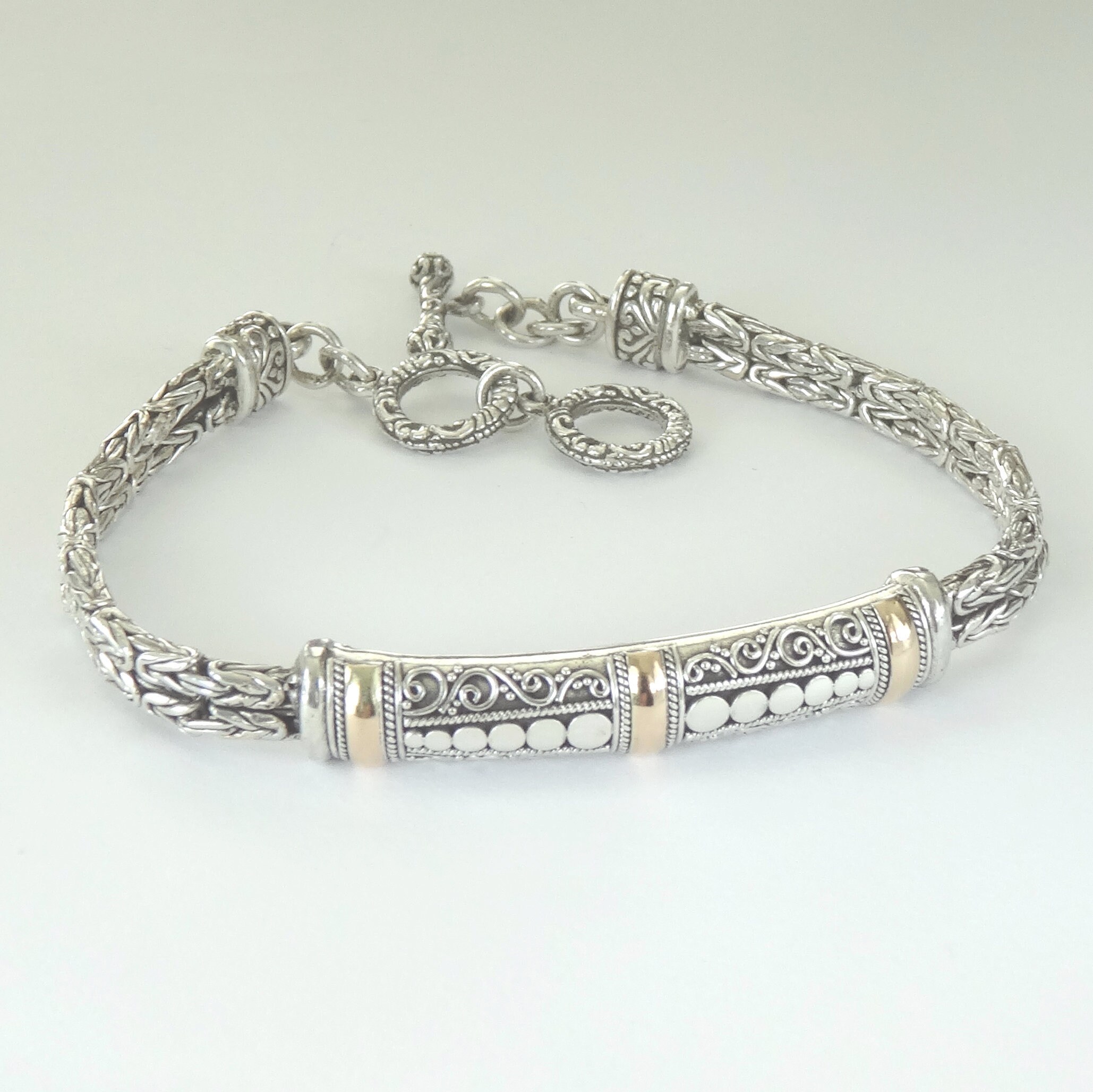 Bali Bracelet 18k Gold & Sterling Silver Toggle Bracelet Etsy