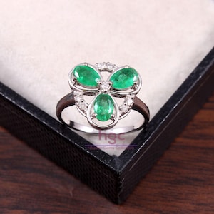 Sterling Silver Emerald Ring: Handmade Green Gemstone Jewelry