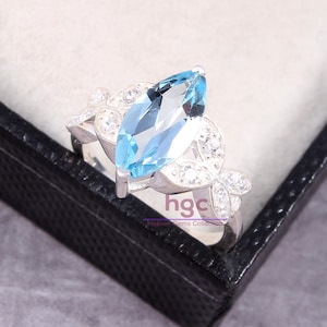 Blue Topaz Ring Sterling Silver | Marquise Cut Gemstone Ring | December Birthstone Gift | Elegant Cocktail Ring for Women