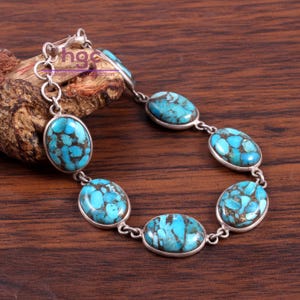 Sterling Silver Turquoise Bracelet | Handmade Blue Gemstone Jewelry | December Birthstone Gift | Dainty Boho Bracelet