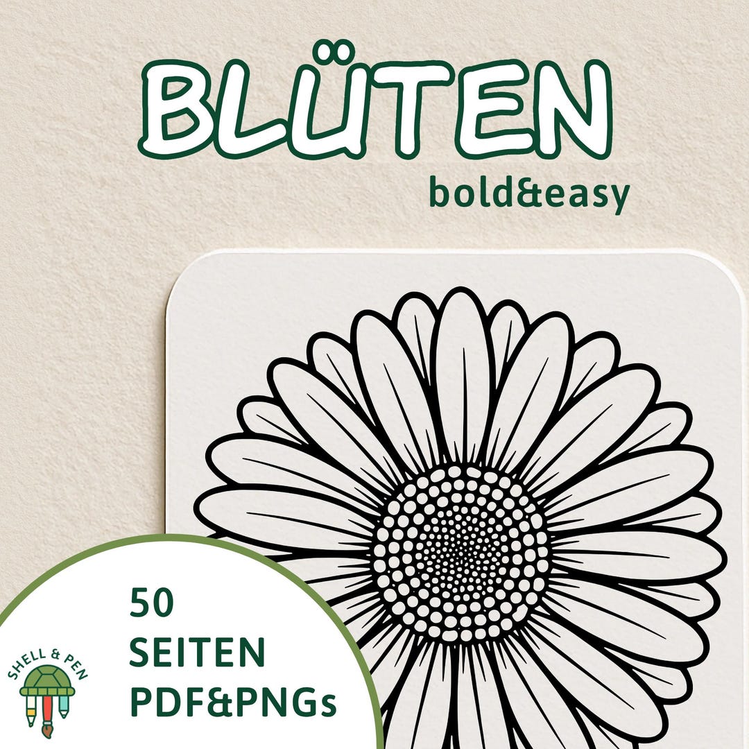 50 Flower Coloring Pages – Bold and Easy – PDF & PNG – Instant Download ...