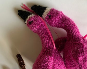 Pink Flamingo/Nursery toy/Bright Plushie/Hand Knit/Ready to Ship