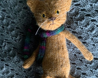 Hand Knit Butterscotch Kitten Plushie, Nursery Decor Toy