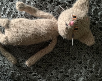 Handknit Highland Wool Kitten Plush Toy - Taupe Nursery Decor