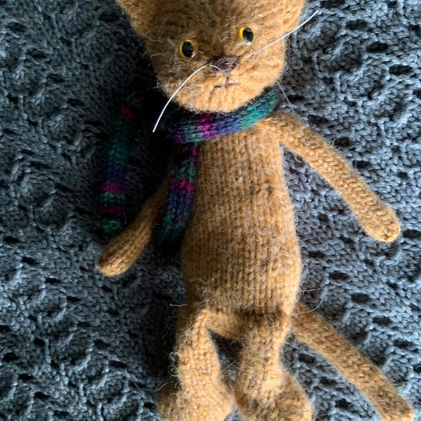 Handknit Butterscotch Kitten Doll – Wool Alpaca Nursery Decor
