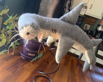 Hankie the Hammerhead Shark/sea creature/toy for all/handknit wool plushie/Made To Order