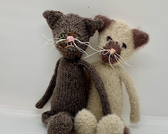 Hand Knitted Kitten Plush Toy – Wool Cat Figurine, Spring Gift