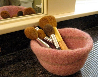 pink felted bowl/handmade vessel/ready to Ship