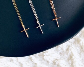 Dainty Cross Necklace, Sterling Silver or Gold Filled, Religious Gift