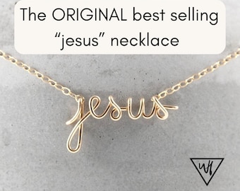 Jesus Necklace Gold, Silver Jesus Necklace, Wire Name Necklace, Christian Jewelry, Faith Based Jewelry, Religious Gift, Baptism Gift