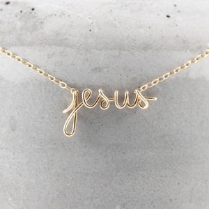 Jesus Necklace Gold, Silver Jesus Necklace, Wire Name Necklace, Christian Jewelry, Faith Based Jewelry, Religious Gift, Baptism Gift