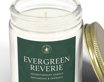 Candela aromaterapica Evergreen: profumata al cipresso e all'abete, cera di cocco e albicocca