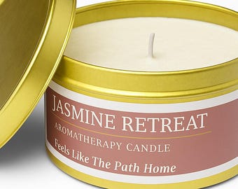 Candela aromaterapica al gelsomino: cera di soia e cocco, profumo floreale - lattina da 4 oz/8 oz
