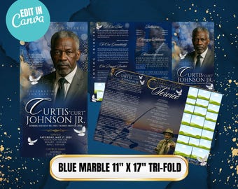 11 "x 17" Tri-Fold Blauer Marmor Nachruf Programm