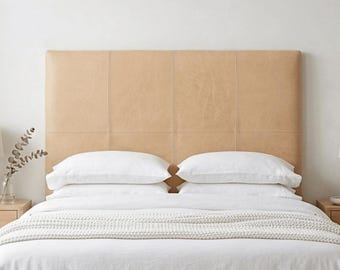 Cabecero de cuero para montaje en pared, cabecero de cuero auténtico para colgar, cabecero tallado en color marrón claro, cabecero marroquí tamaño king, cabecero tamaño queen