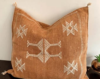 Brown Cactus Silk Pillow Case, Handmade Moroccan Cactus Sabra Silk Cushion, Moroccan Throw Pillow Cover