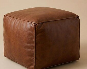 Square Leather Ottoman Pouf Custom Leather Brown Footstool Pouf Dark Brown Moroccan leather Pouf,Handmade Brown Leather Ottoman Storage Pouf