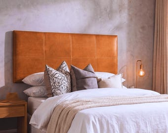 Autentica testiera in pelle da appendere, testiera marrone king size, testiera in vera pelle da appendere alla parete queen size, testiera bohémien per letto