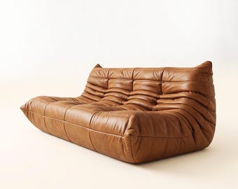 Luxury Genuine Leather Togo Sofa, Modern 3 Seater Lounge Sofa, Handmade Full Grain Leather Couch, Mid Century Floor Sofa, Living Room Sofa