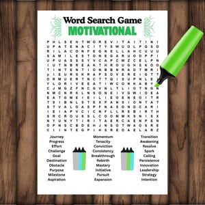 Printable Motivational Word Search Puzzle – Inspirational Self-Care Activity with Answer Key