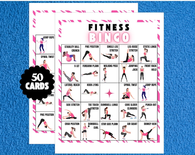 Fitness Exercise Bingo Printable 50 Unique Cards for Kids Adults ...