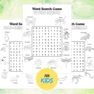 Animals Word Search Bundle, Printable Educational Nature Activities for Kids, Wildlife & Insect Learning Worksheets PDF