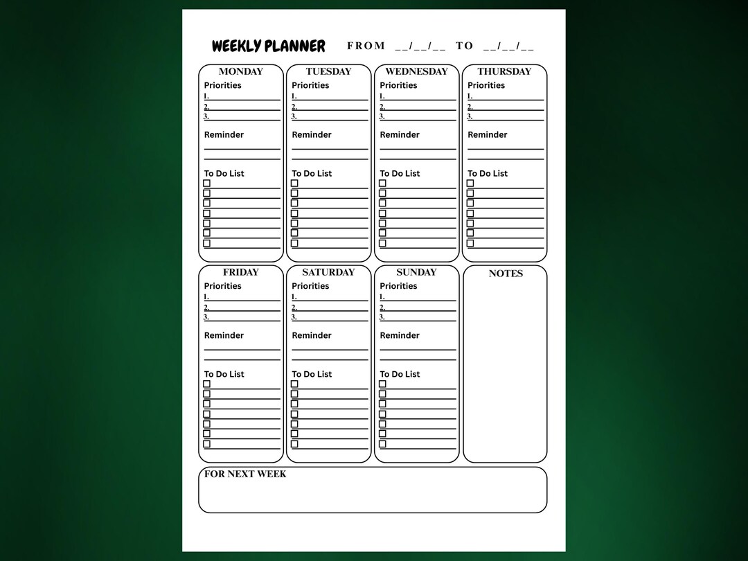Weekly Planner Printable, A4 & US Letter Size, Digital PDF Download ...
