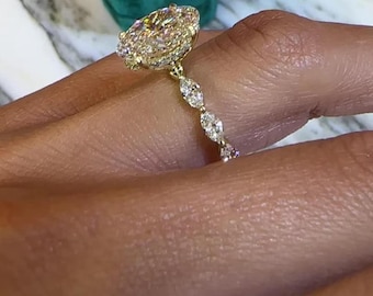 Anello di fidanzamento con diamante ovale da 3 ct, solitario marquise in oro massiccio