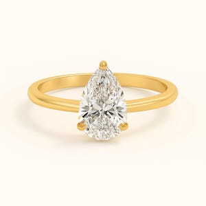 Élégante bague de fiançailles solitaire diamant taille poire laboratoire en or 14 carats disponible en option