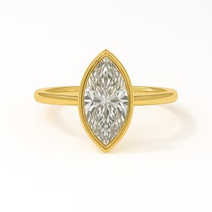 Bague solitaire moderne en or 14 carats avec diamants de taille marquise sertis clos et disponible en 2 carats / F VS1 Certifié IGI