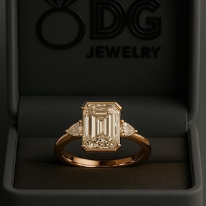 2 CT Emerald Cut Moissanite Engagement Ring: 10K Gold Bezel Set Wedding Ring