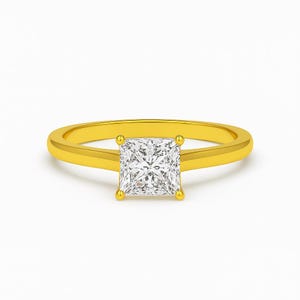 Bague cathédrale diamant de laboratoire taille princesse 1,00 carat | VS1 F Couleur | Bague de fiançailles en or 14 carats | Alliance solitaire | Bijoux éthiques délicats