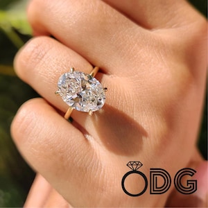 Oval Cut Lab Grown Diamond Solitaire Hidden Halo Ring, 14K Solid Gold Engagement Ring, Lab Created CVD Diamond Wedding Proposal Ring For Her
