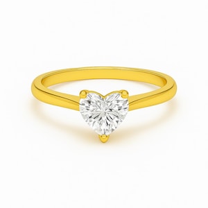 Bague diamant de laboratoire taille cœur de 1 carat | Bague de fiançailles en or jaune 14 carats | VS1 F Couleur | Alliance solitaire | Bague diamant coeur fine pour elle