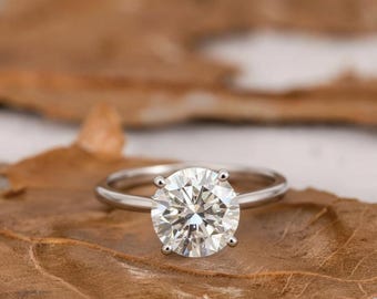 3 Carat Round Lab Diamond Solitaire Ring: 14K White Gold, IGI Certified