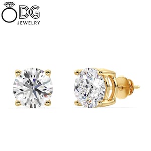 2 CT Round Brilliant Lab grown diamond Stud earring, 14k Rose gold Stud Earrings, 4-Prong Push Back Stud, Gift for mother, wife, daughter.