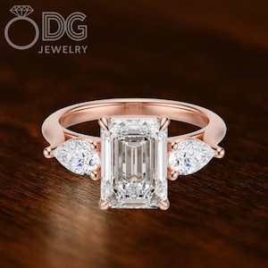 2 CT Emerald Cut Moissanite Engagement Ring: 10K Gold Bezel Set Wedding Ring
