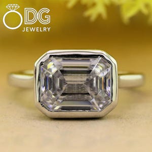 2.00 Carat Bezel Set Emerald Cut Lab Grown CVD Diamond Ring | 14K Gold Solitaire Engagement Ring | Ethical Bridal & Promise Ring